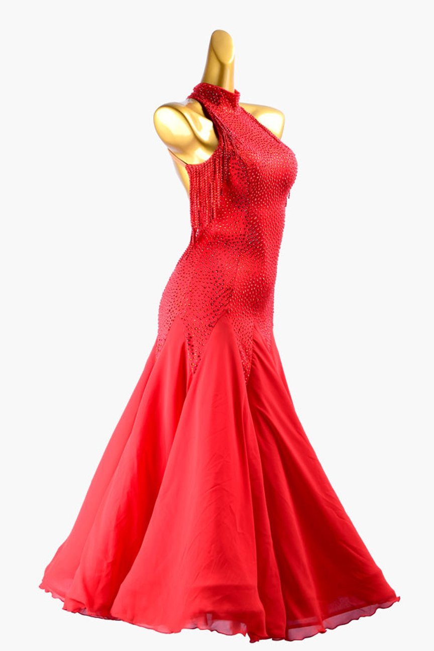 China red Standard dress with stone fringes and crystal AB image 1