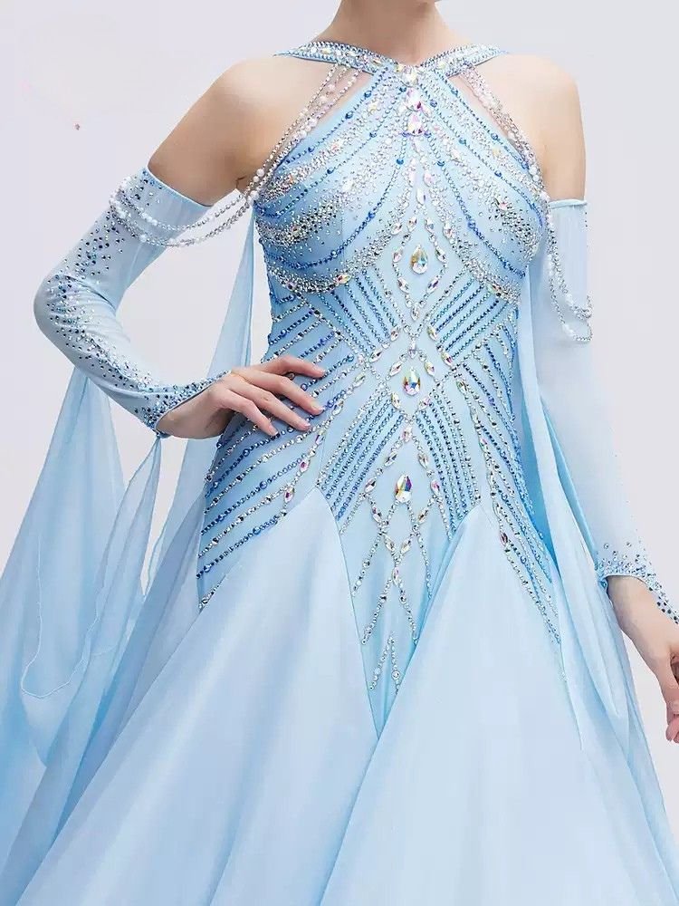 Bailebelle Fashion Modern dance performance costumes big swing skirt competition  Skyblue image 4