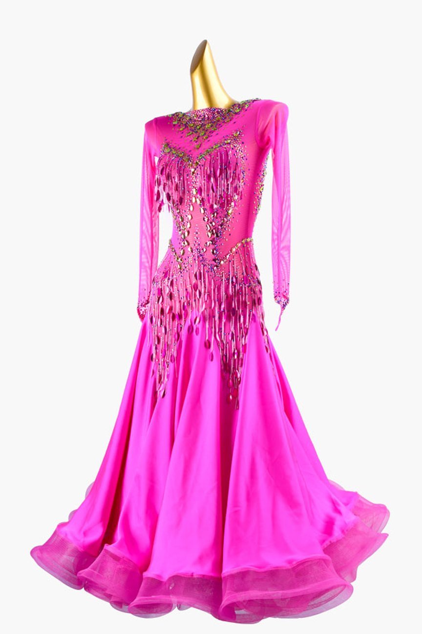 Rose mesh Standard dress with pearl chiffon underskirt, sequins, beaded fringes, crystals & sew-on stones image 2