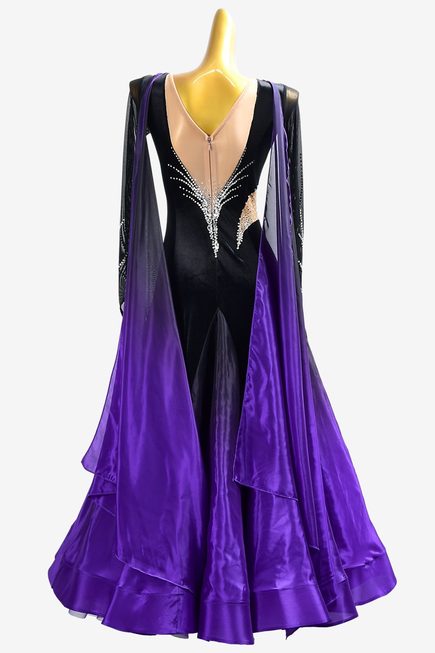 Black shaded purple Standard dress with pearl chiffon underskirts, float & AB stones image 1