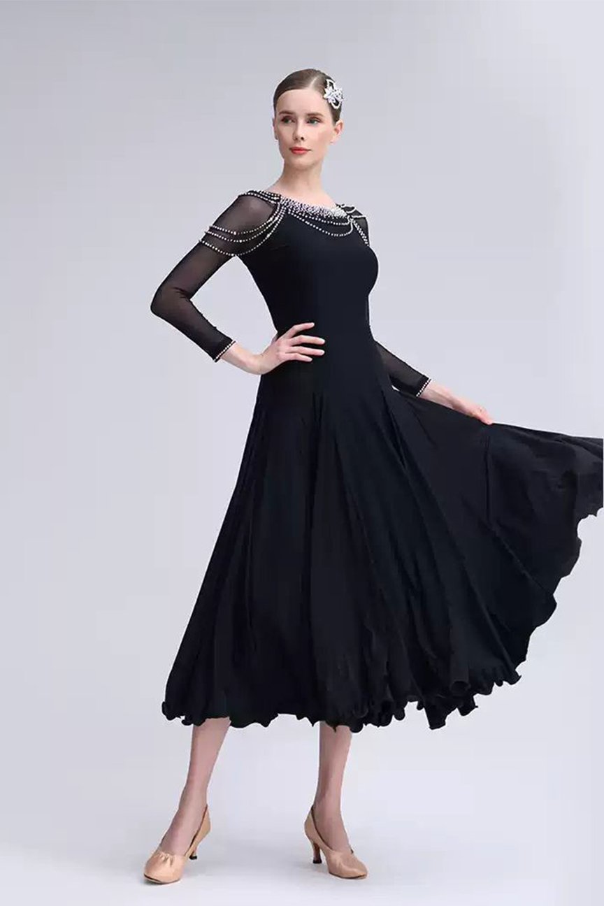 Bailebelle Fashion 2025 National Standard Dance Modern Dance Practice Dress Ballroom Dance Waltz Swing Skirt Customized Black image 2