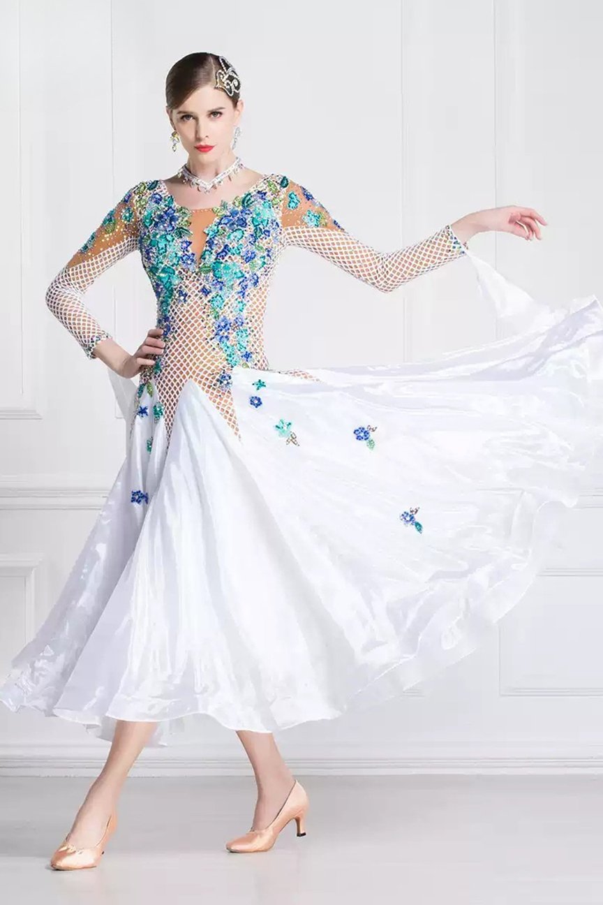 Bailebelle Fashion Modern dance skirt adult female ballroom dance competition performance big swing Blue, White image 3
