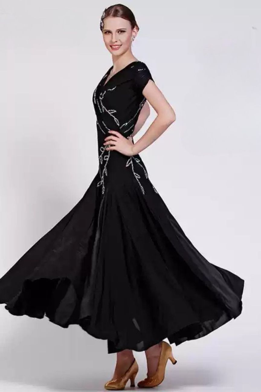 Rhythm dance big swing black national standard modern dance skirt dance clothes new social dress practice image 2