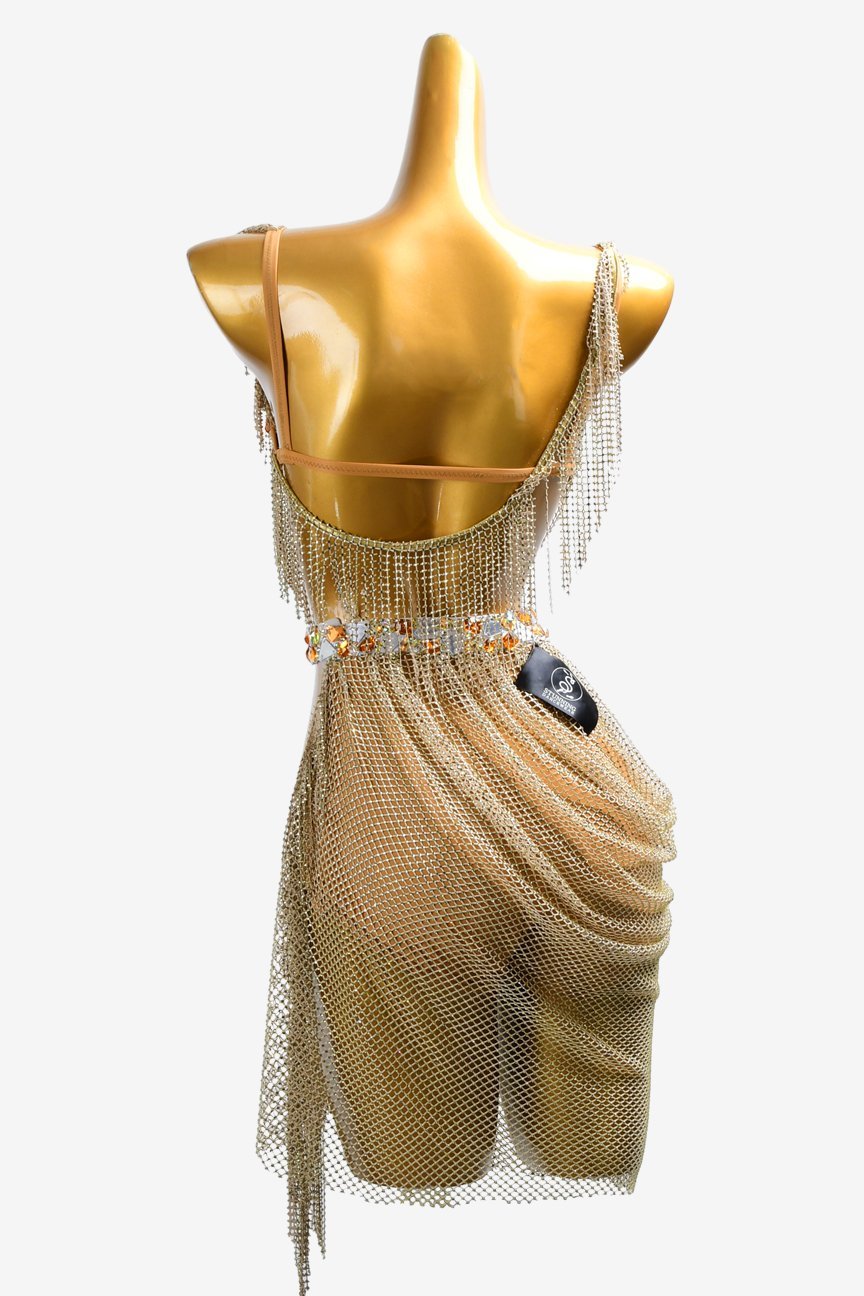 Luxury Gold Chain-Mail Mesh Dress with Jeweled Belt image 0