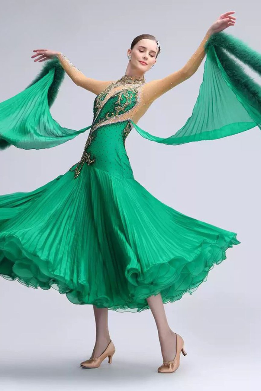 Bailebelle Fashion 2024 autumn new high end national standard modern dance performance dress flower dress custom Green image 0
