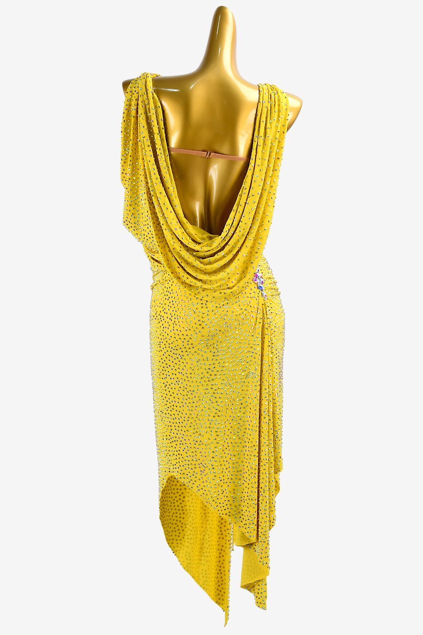 Gold Yellow Lustre Lycra Latin Dress with Full Crystal and White AB Sew-On Stones image 1