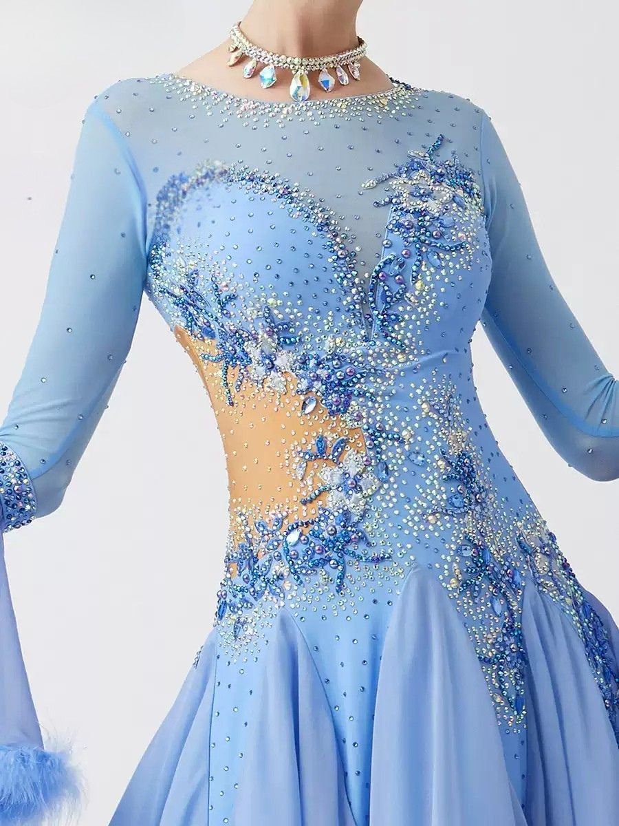 Bailebelle Fashion Standard modern dance performance competition costumes ballroom dance skirt Blue image 0
