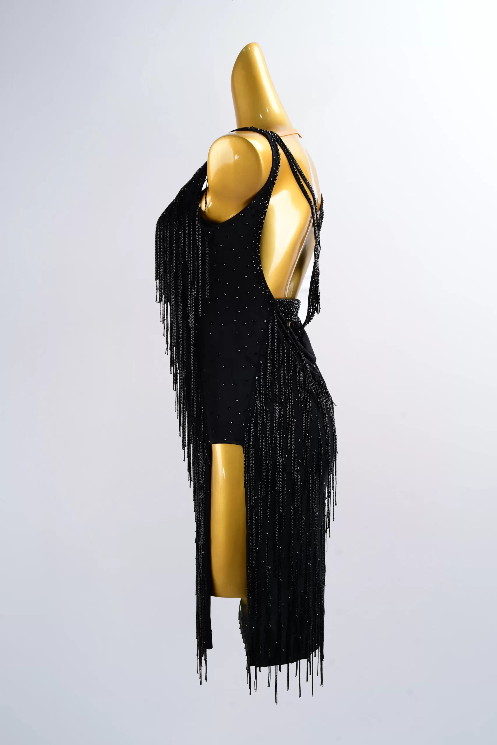 Black Tassel Latin Dance Dress – V-Neck Sleeveless Design image 2