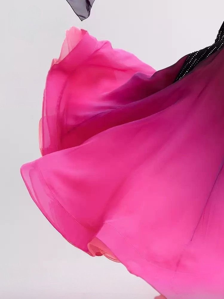 Bailebelle Fashion 2025 new national standard modern dance performance costumes large swing skirt ballroom dance gradient Black, Pink image 5