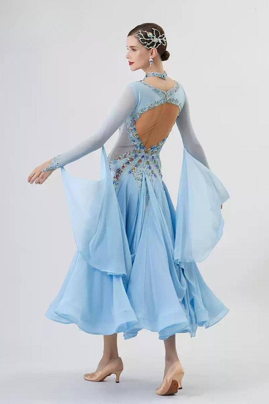 Bailebelle Fashion national standard modern dance skirt performance competition dress ballroom dance waltz dress Skyblue image 1
