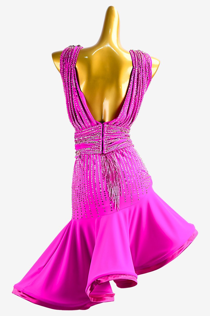 Light pink Latin dress with crystal AB and beaded fringes image 0
