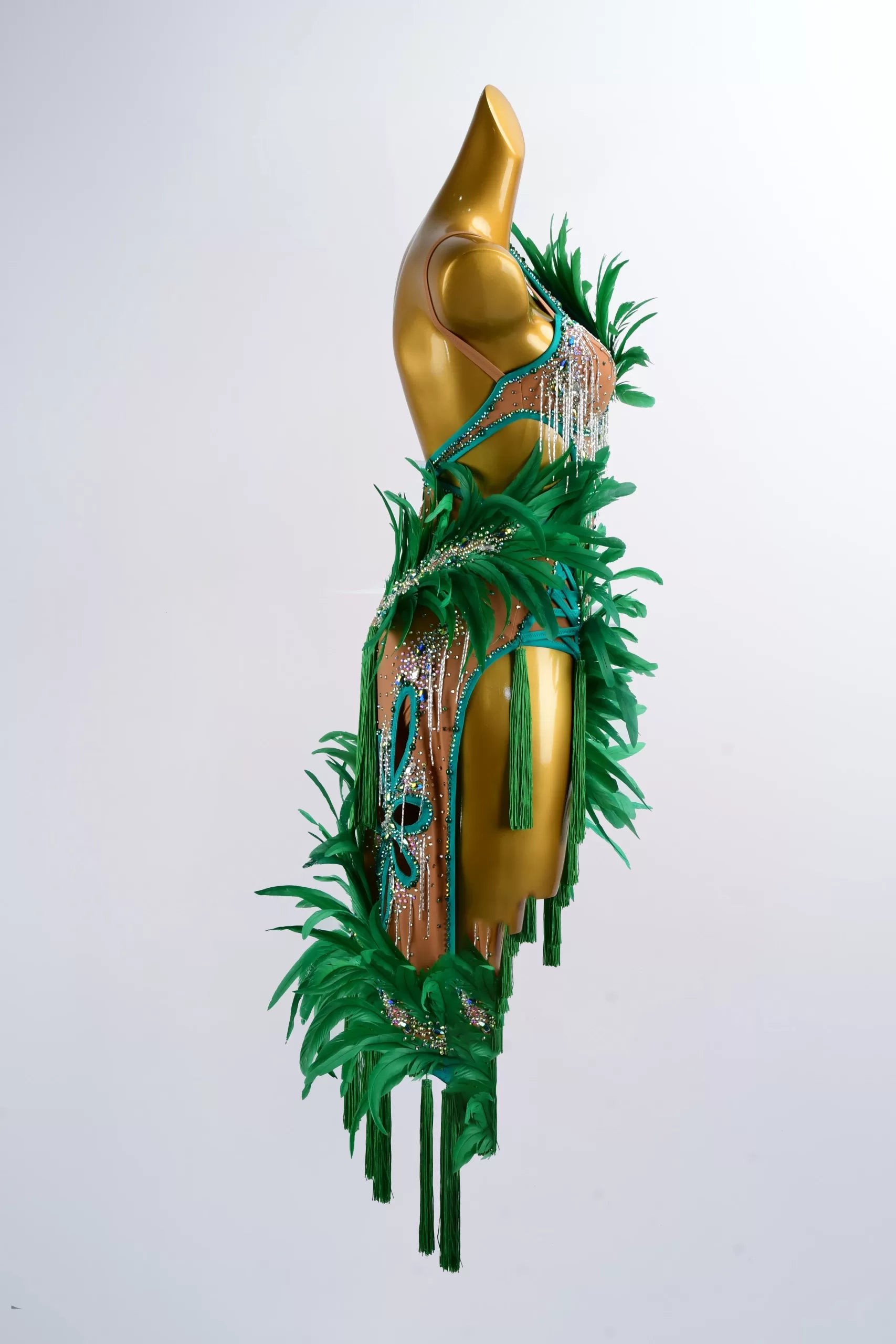 Green Feather Leaves Design Latin Dance Dress – Competition Performance Wear image 4