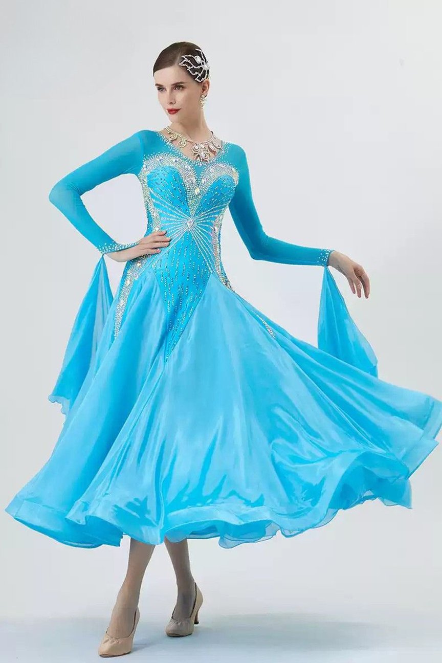 Bailebelle Fashion New national standard modern dance costume performance competition suit custom pearl silk dress Blue image 0