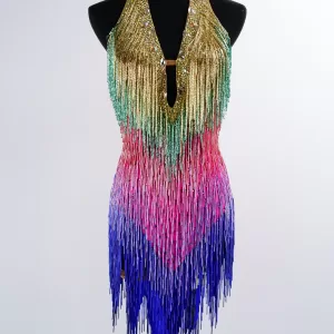 Beaded fringe Latin dress