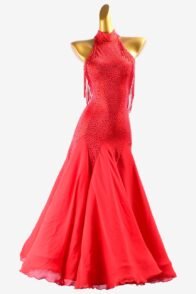 China red Standard dress with stone fringes and crystal AB