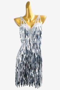 Cement ash Latin dress with sequins and crystal AB