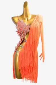 Orange Latin dress with fringe and crystal AB