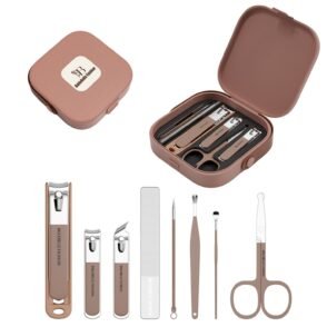 Bailebelle Fashion Nail Clippers and Beauty Tool Portable Set | Stainless Steel Manicure Set 8 in 1 | Nail Cutter Set | Brown Nail Clippers