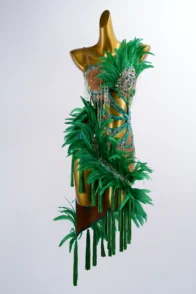 Green Feather Leaves Design Latin Dance Dress – Competition Performance Wear