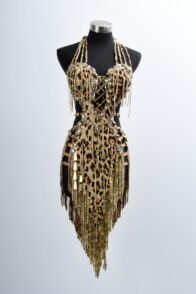 Crystalline Leopard Print Latin Feather Dress for Latin/Rhythm Dance