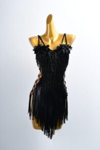 Black Lycra Latin Dance Dress with Skirt