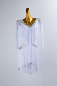 New White Latin Dance Fringe Dress – Adult Competition Costume
