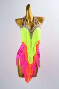 Neon Fusion Latin Fringe Dance Dress