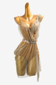 Luxury Gold Chain-Mail Mesh Dress with Jeweled Belt