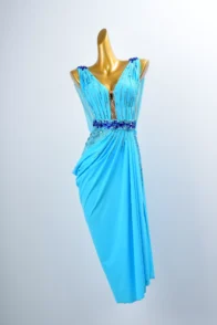 Crystal Belt Beaded Asymmetric Long Latin Dress