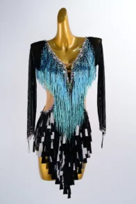 Long Sleeves Colorful Feather Dance Dress with Open-Back