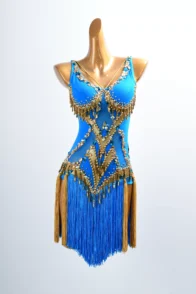 Golden Line Crystallized Fringe Latin Dress