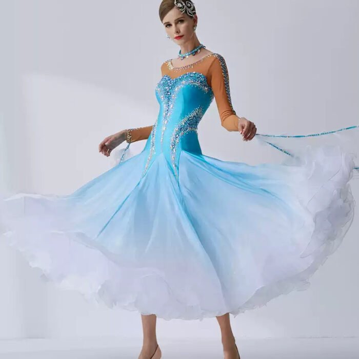 Draped ballroom dresses with large swing style in blue