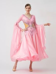 Pink standard dance costumes for national ballroom performances