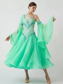 Green ballroom fringe dresses for modern dance performances