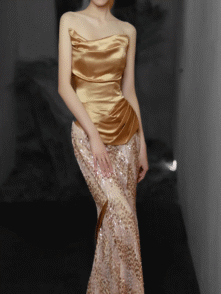 Bailebelle Fashion Gold Bridesmaid Dresses Off The Shoulder Sequins Floor Length Backless | Elegant Party Evening Prom Gown Mermaid Strapless Sequin Prom Gold