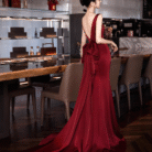 Elegant black and red satin ballroom dresses for concerts and formal events